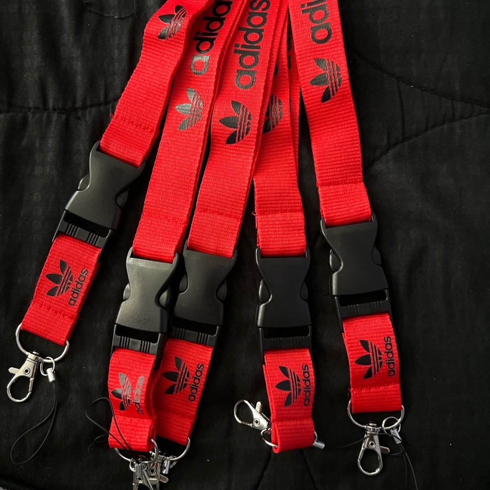 NWOT Bundle of 5 Adidas Lanyards-Red-Detachable Keychain ID Holder Phone Strap